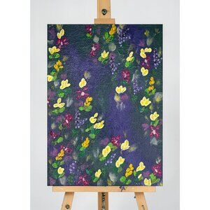 Purple Scene Flowers Multi-Color Floral Wall Art Acrylic Painting 5" x 7"
